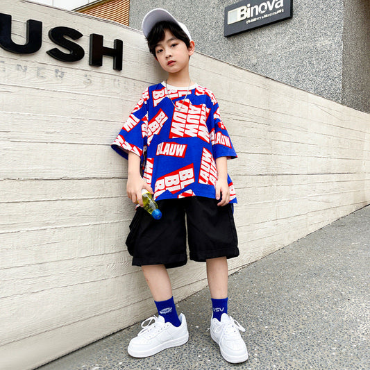 Boys' Suits, Big Children's Summer Clothes, Fried Street Children's Hip-hop Clothes