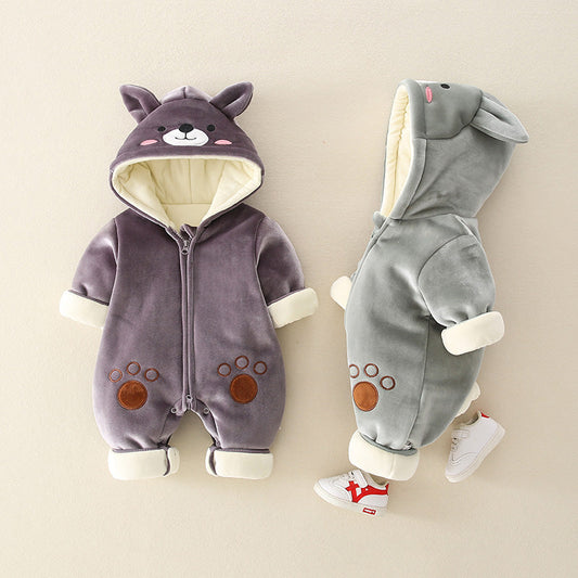 Newborn Baby Cartoon Clothes Autumn And Winter Plus Cotton Romper Climbing Clothes For Men And Women